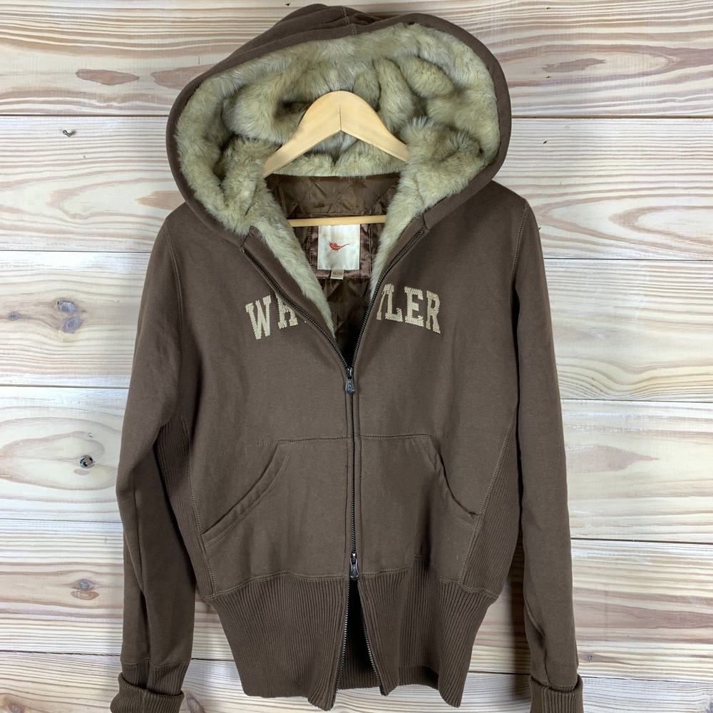 Y2K Fur Lined Hoodie Whistler Ski RedFeather Outdoor Brown Insulated Sweatshirt